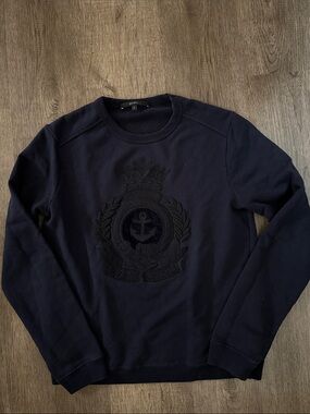 Gucci Navy Embroidered Crest Crewneck Sweater